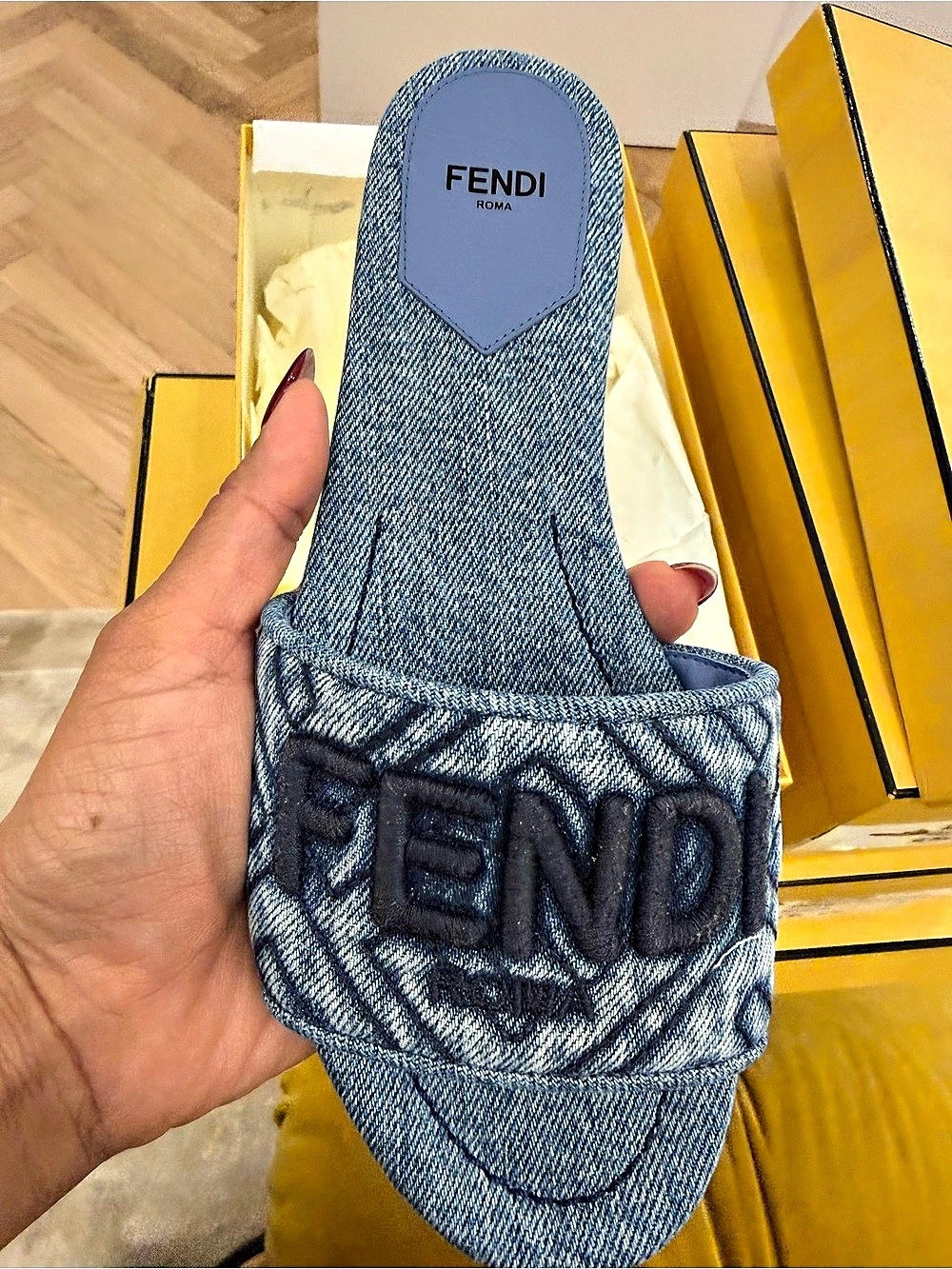 Fendi FF Denim Slide Sandals Denim Slide Sandals Blue US 6 Brand New